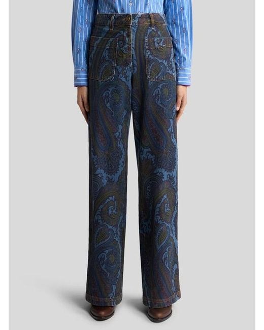 Etro Blue Wide-Leg Jeans
