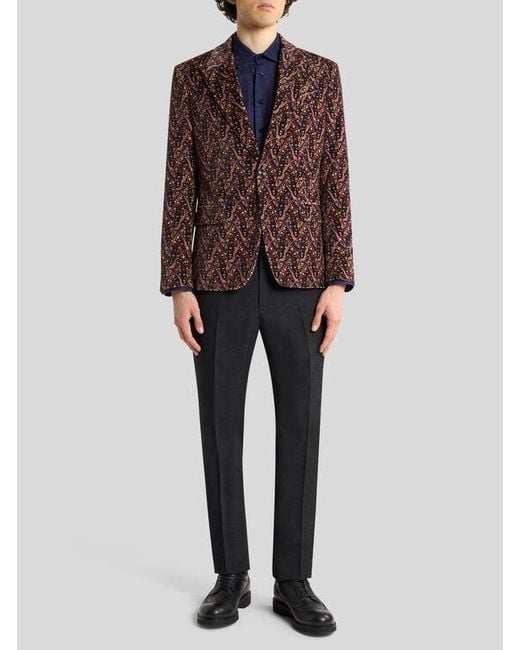 Etro Brown Single-Breasted Cotton Velvet Jacket With Floral Paisley Motif for men