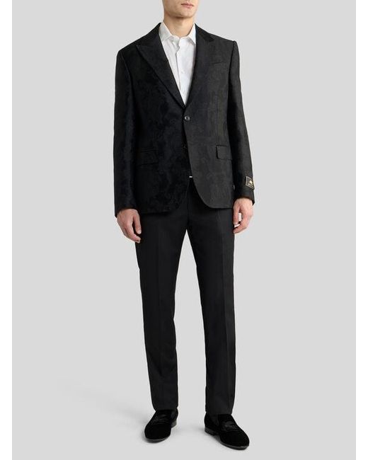 Etro Black Single-Breasted Cotton-Blend Jacquard Jacket With Floral Motif for men