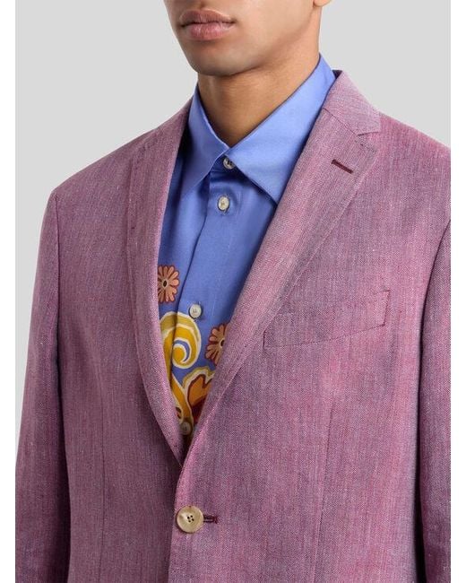 Etro Blazer Aus Einer Geflammtem Leinenmischung, Herren, Größe in Purple für Herren