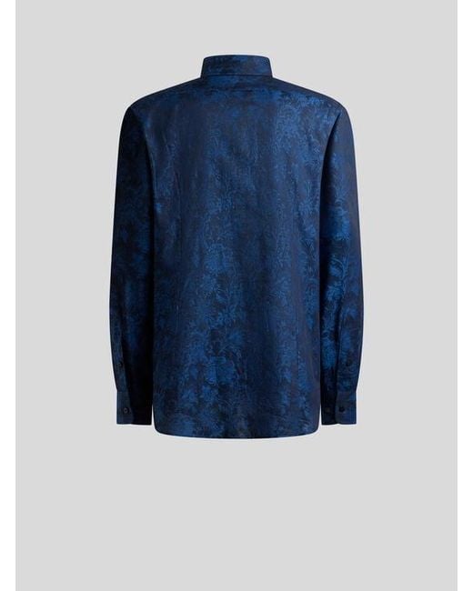 Etro Blue Floral Cotton Jacquard Shirt for men