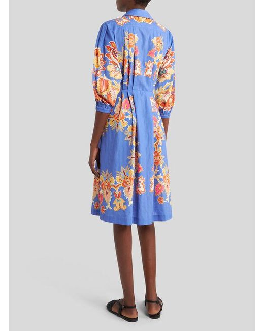 Etro Blue Printed Cotton Shirt Dress