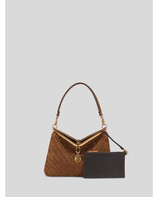 Etro Brown Medium Woven Suede Vela Bag
