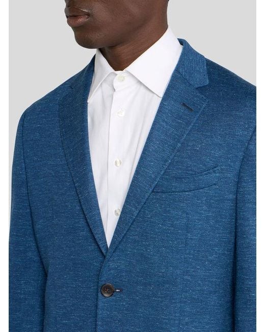 Etro Blue Single-Breasted Jaspé Wool-Blend Jersey Jacket for men