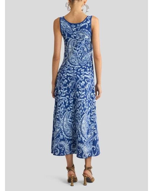 Etro Blue Jacquard Midi Dress With Floral Paisley Motif