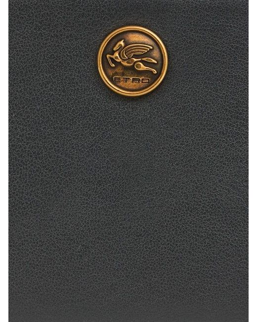Etro White Leather Card Holder With Pegaso Button