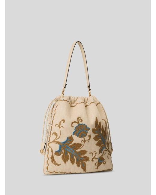 Etro Natural Large Linen-Blend Kalispera Bag With Embroidery