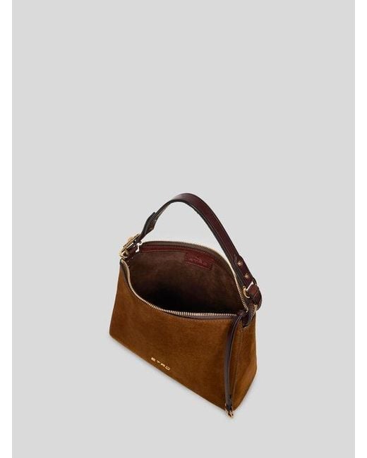 Etro Brown Small Suede Rosette Bag