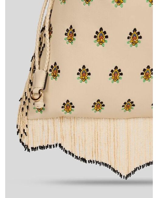 Etro Natural Kalispera Medium Leather Bag With Embroidery And Beads