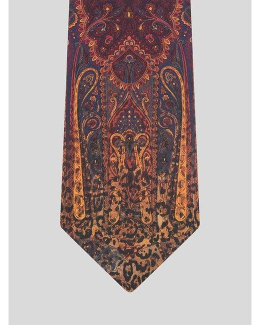 Etro Brown Silk Tie With Paisley And Animal Motif for men