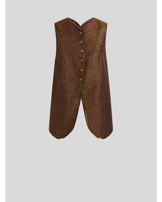 Etro Brown Wool-Blend Jacquard Waistcoat With Paisley Motif