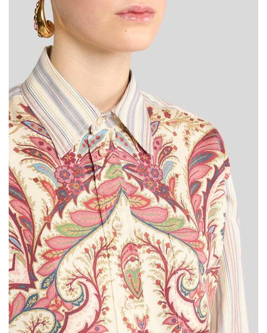Camicia A Righe Con Stampa Piazzata, Donna, Taglia di Etro in White
