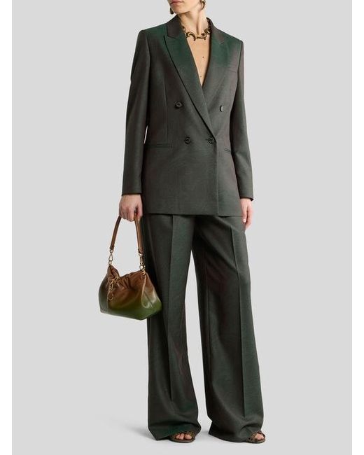 Etro Gray Wool Jacquard Trousers With Pleats And Paisley Motif