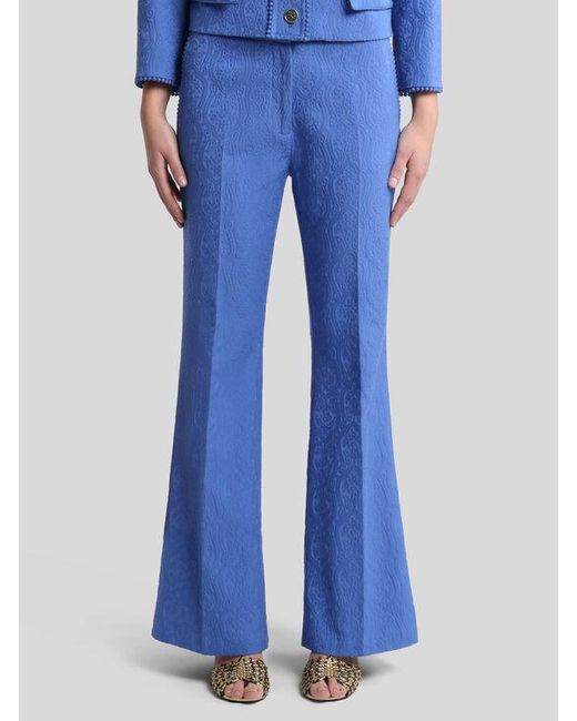 Etro Blue Flared Paisley Jacquard Trousers