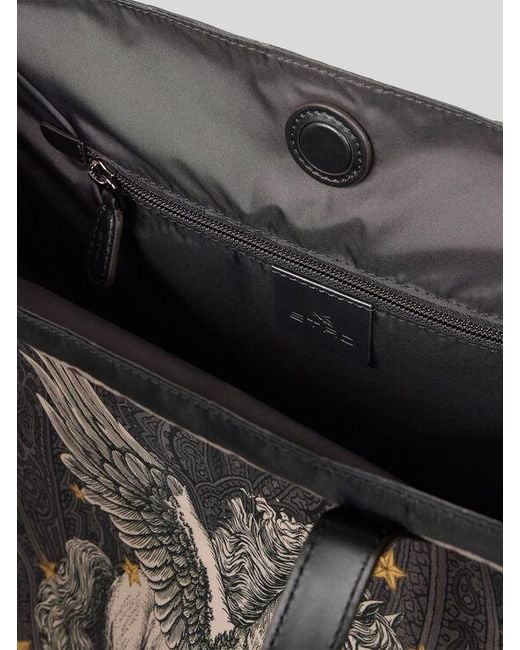 Etro Black Nylon Tote Bag With Pegaso Print And Arnica Motif for men