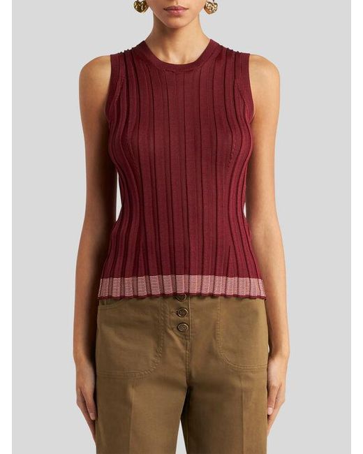 Etro Red Ribbed Top