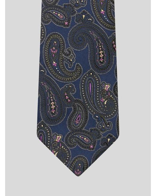 Etro Blue Paisley Silk Jacquard Tie for men
