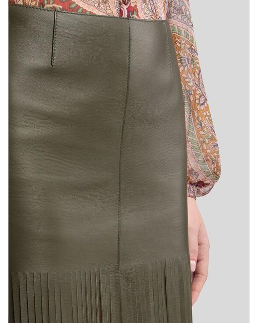 Etro Green Leather Skirt With Fringing