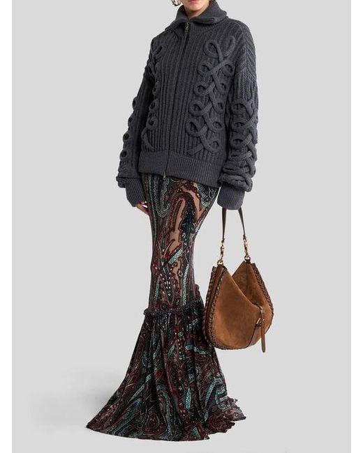 Etro Black Chenille Jacquard Long Dress With Paisley Motif