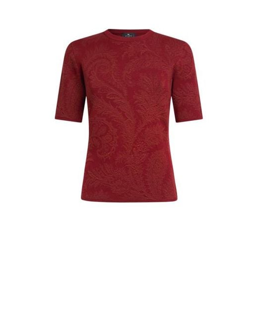 Etro Red Pullover Aus Einer Baumwollmischung Mit Jacquardmuster, Damen, Größe