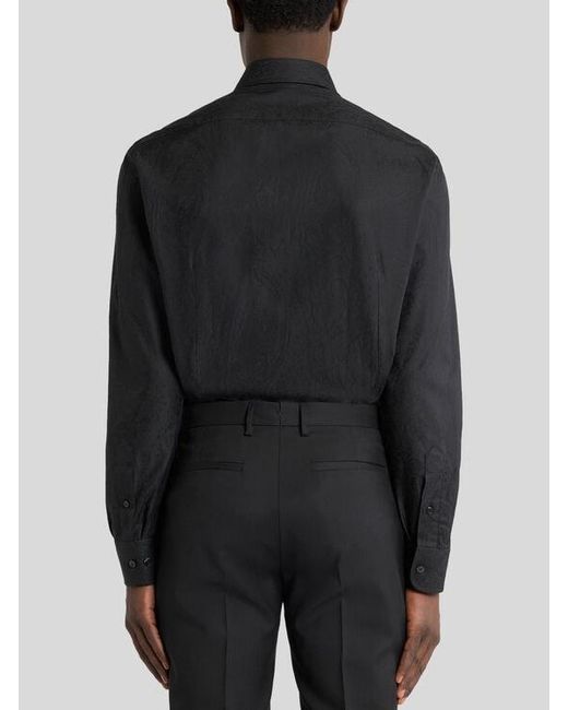 Etro Black Cotton Jacquard Shirt With Arnica Motif for men