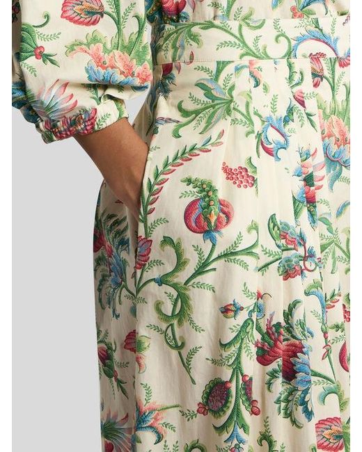 Etro White Pleated Cotton Maxi Skirt With Floral Motif
