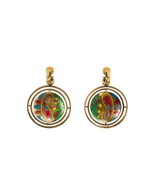 Etro Metallic Drop Earrings With Paisley Button