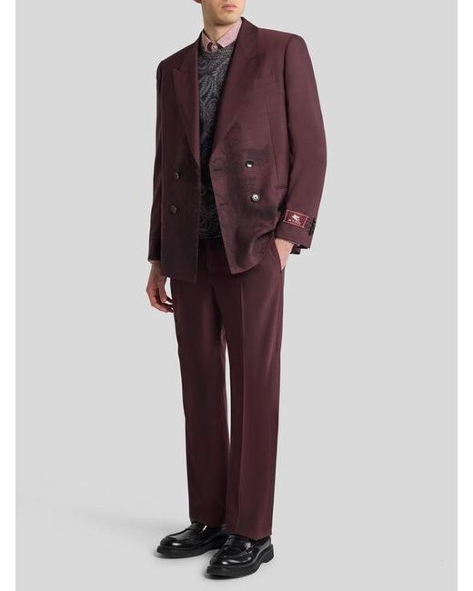 Etro Purple Straight-Leg Wool Trousers for men