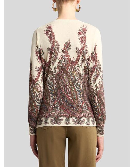 Etro White Silk And Cashmere Cardigan With Placed Print