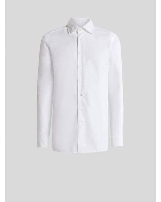 Etro White Floral Cotton Jacquard Shirt for men