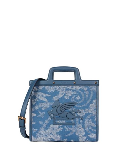 Etro Blue Medium Floral Denim Love Trotter Bag