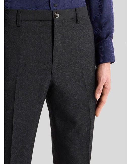 Etro Black Wool Jacquard Trousers With Paisley Motif for men