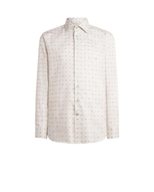Etro White Cotton Sateen Shirt With Micro Paisley Motif for men