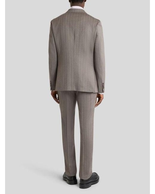 Etro Gray Single-Breasted Wool Suit With Chevron Stripes for men