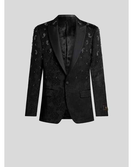Etro Black Linen-Blend Evening Jacket for men