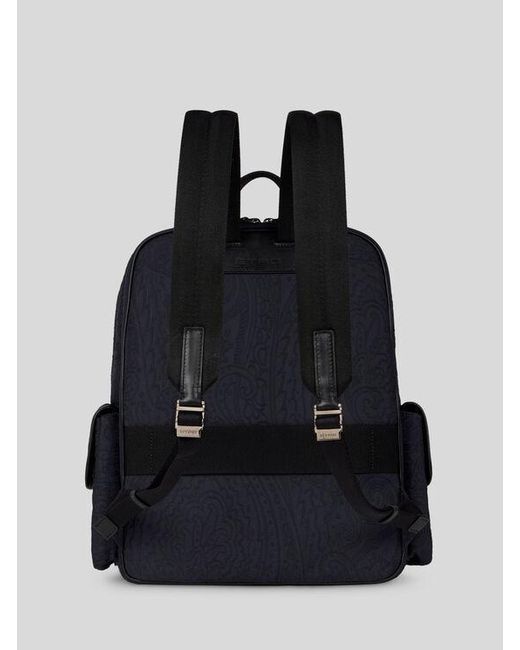 Etro Blue Nylon Jacquard Backpack for men
