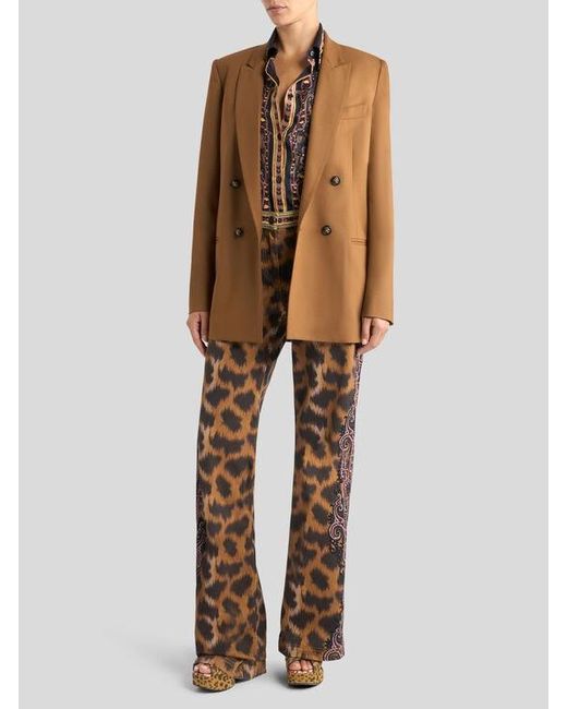 Etro Brown Silk Twill Shirt With Animal Motif