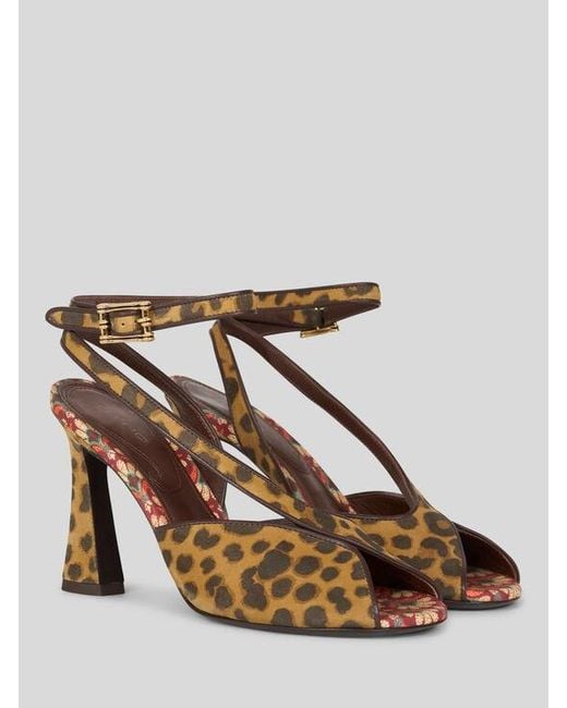 Etro Metallic High-Heeled Suede Sandals With Animal Motif