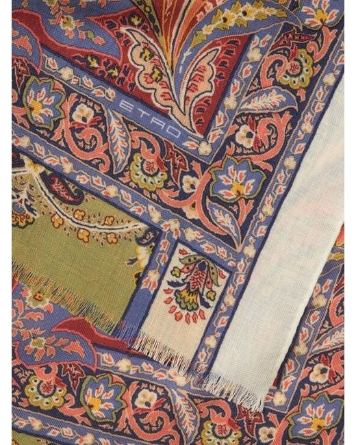 Etro Natural Cashmere And Silk Scarf With Paisley Print for men