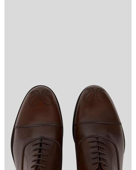 Etro Brown Leather Oxford Shoes With Paisley Details for men