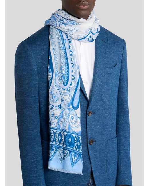 Etro Blue Floral Paisley Scarf for men
