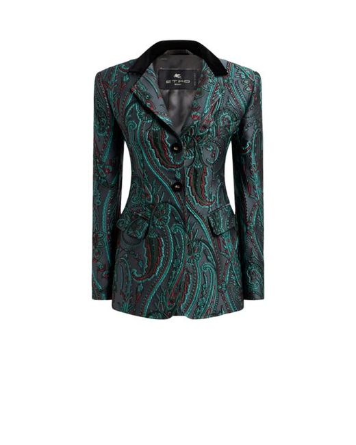 Etro Blue Jacquard Single-Breasted Jacket With Paisley Motif