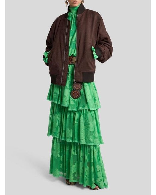 Etro Brown Jacquard Bomber Jacket With Arnica Motif