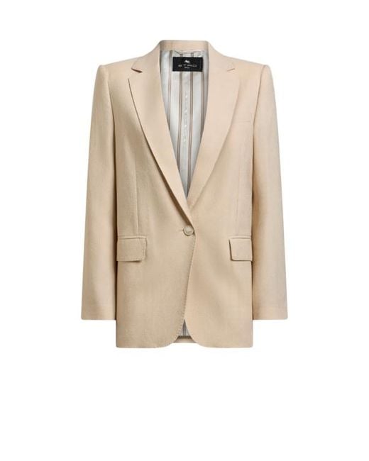 Etro Natural Wool Jacquard Single-Breasted Jacket With Paisley Motif