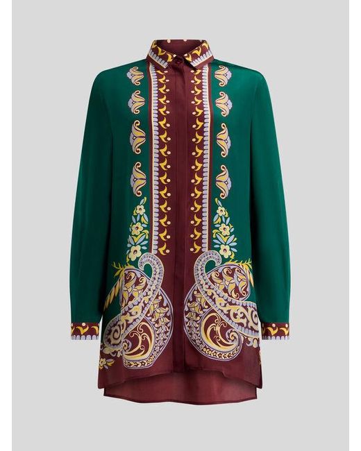 Etro Red Lange Hemdbluse Aus Seide Mit Platziertem Print, Damen, Größe