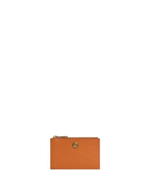 Etro White Leather Card Holder With Pegaso Button