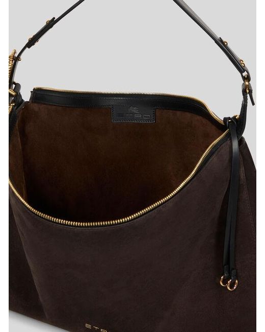 Etro Black Large Suede Rosette Bag