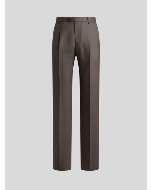 Etro Gray Wool-Blend Flannel Trousers With Crease Detail for men
