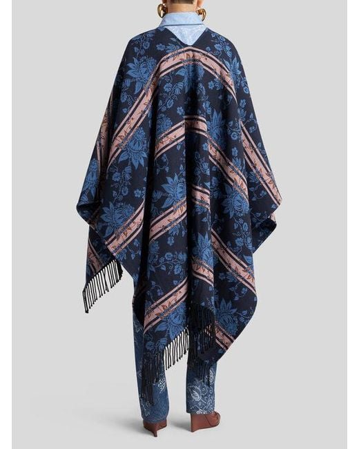 Cape À Motif Jacquard Fleuri, Femme Etro en coloris Blue