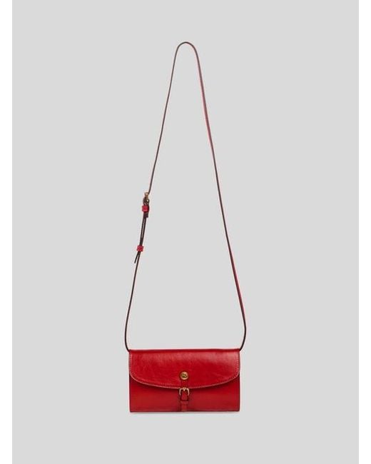 Etro Red Leather Pony Wallet With Shoulder Strap